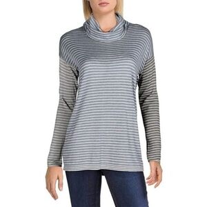 Nic+Zoe Women’s Blue & Grey Striped Cowl Neck Sweater – Size M